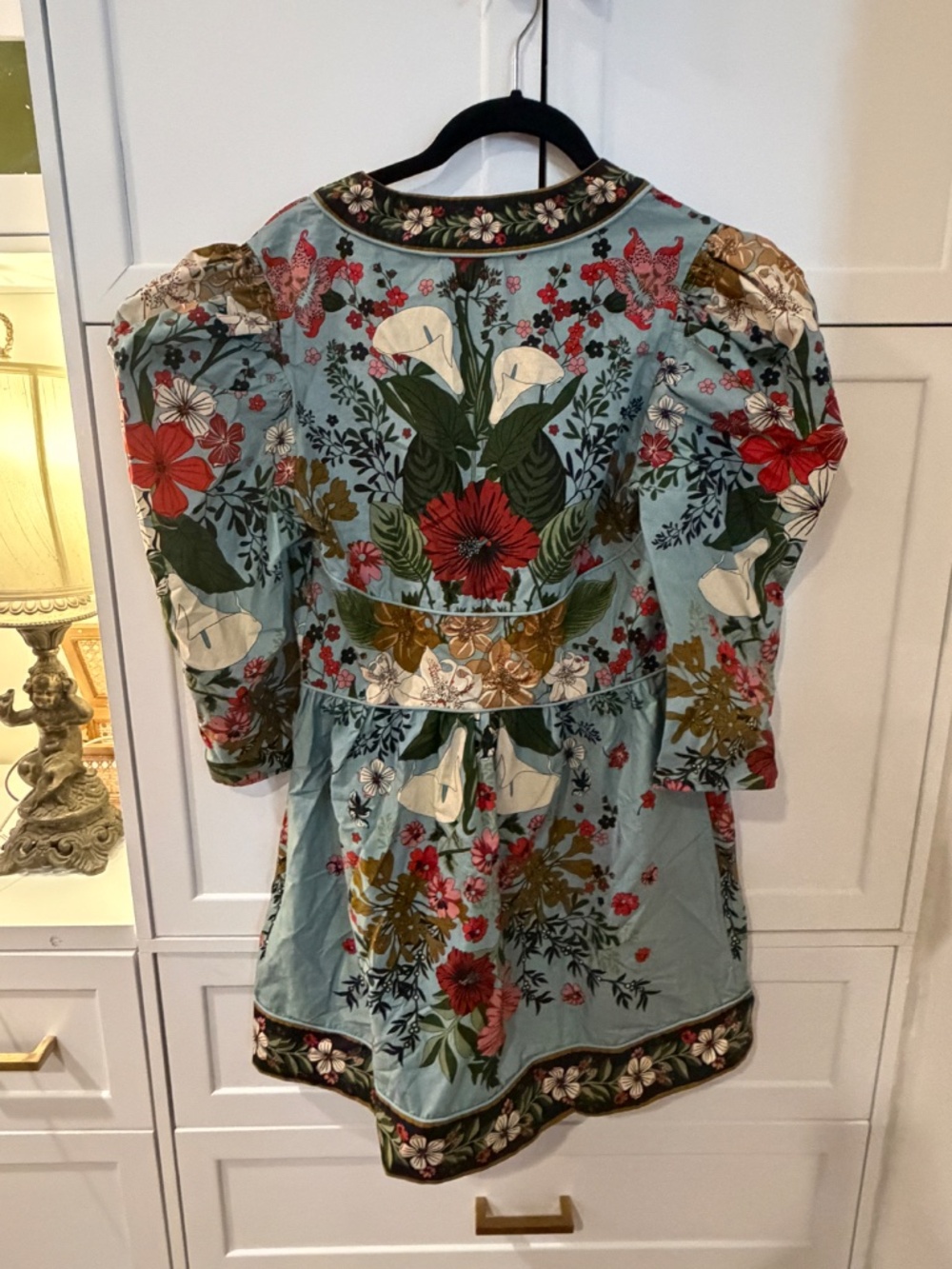FARM Rio Beauty Bouquet Blue Mini Dress Sz S Floral Puff Sleeve NWT - Picture 8 of 8